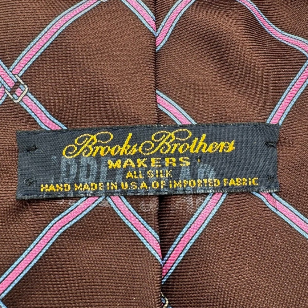 Brooks‎ Brothers Makers Silk Tie Brown Pink Blue Belt Buckle Equestrian Pattern - Picture 4 of 6